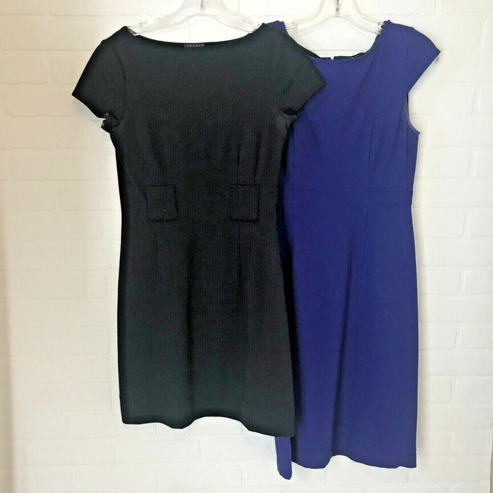 Theory Dress Lot Womens Sizes 2 Black 4 Purple Ponte Knit Career Sheath AS IS